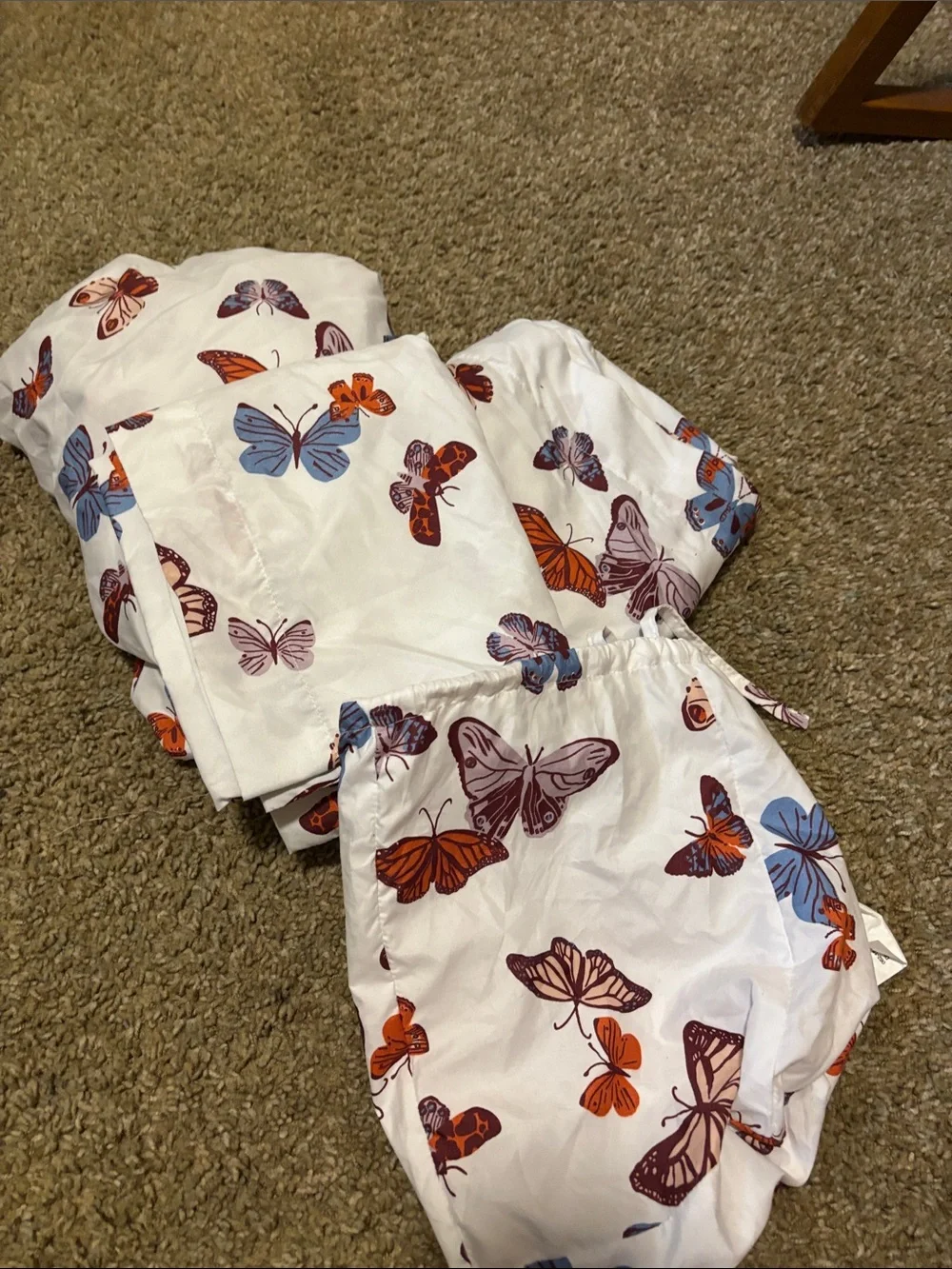 Room Essentials Twin XL White Sheet Set with Orange and Purple Butterfly Print